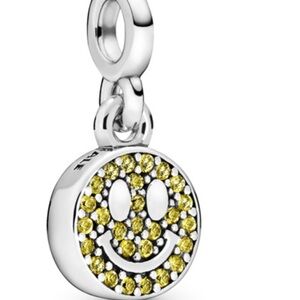 Pandora Silver and Yellow Smiley Face Necklace Charm